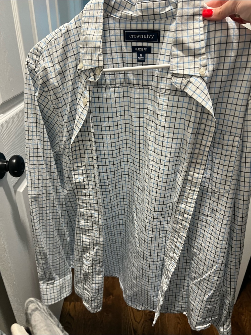 crown & ivy White Shirt with Blue Windowpane Check